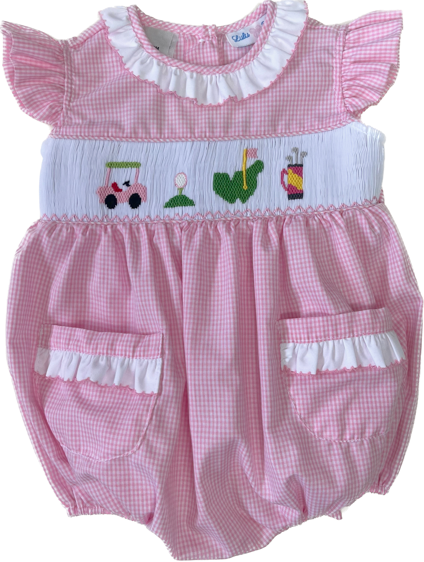 Rosie Smocked Bubble - Pink Golf