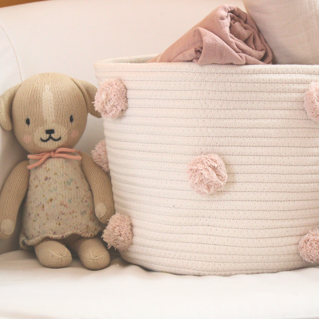 Pom Basket - Medium -Blush Pink