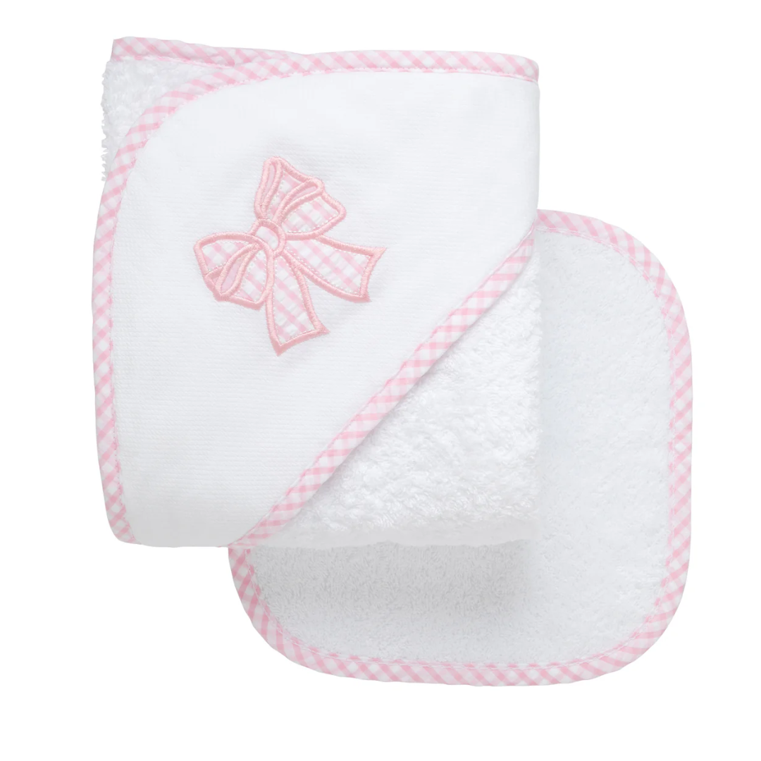 Hooded Towel & Washcloth Set - Pink Bow