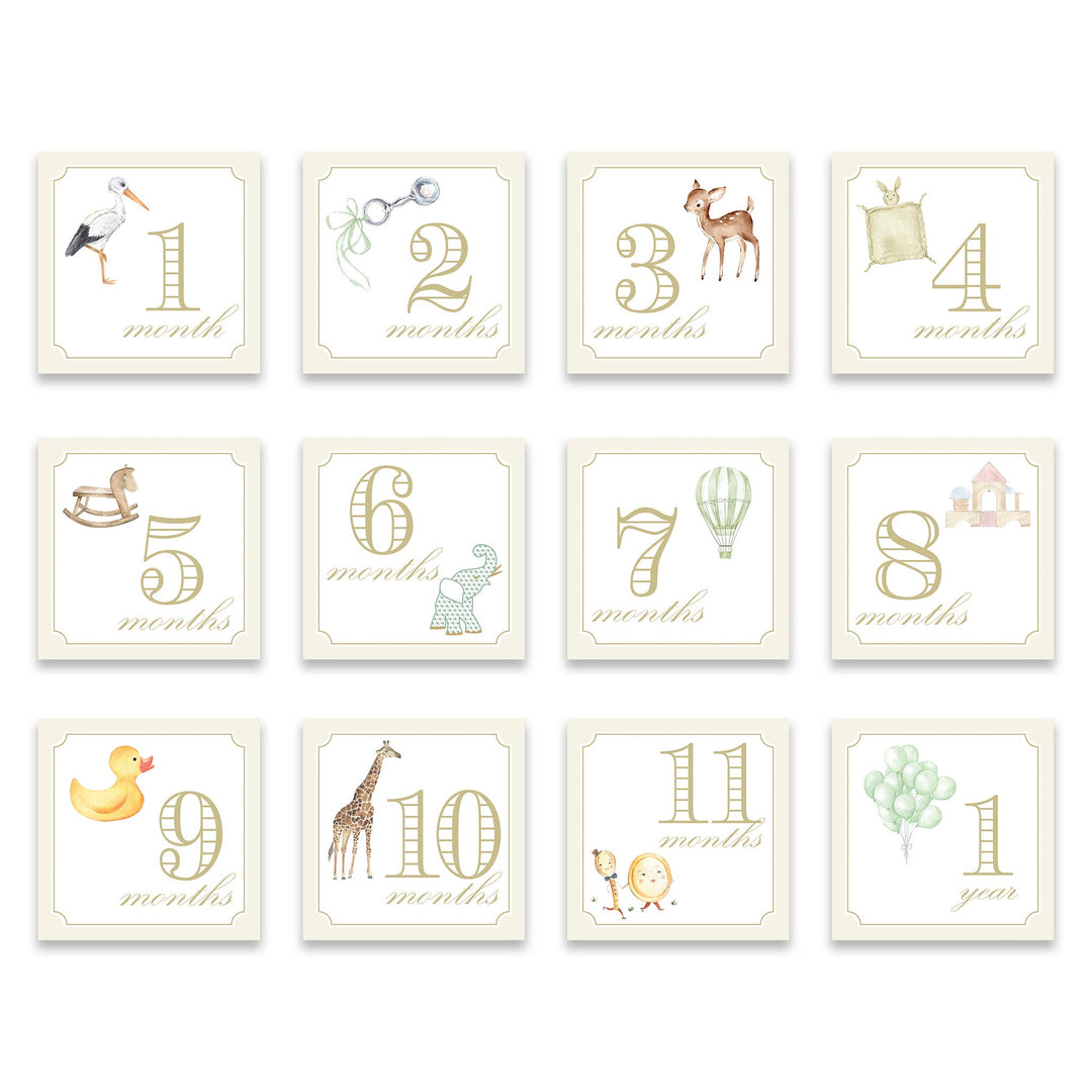 katherine kelly Milestone Cards - Classic Cream with Stork