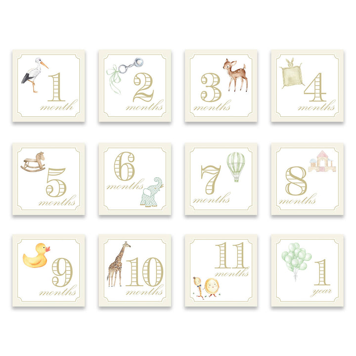 katherine kelly Milestone Cards - Classic Cream with Stork