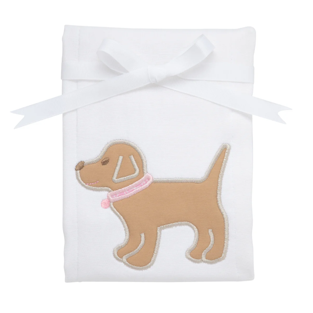 3 Marthas Applique Burp - Pink Puppy