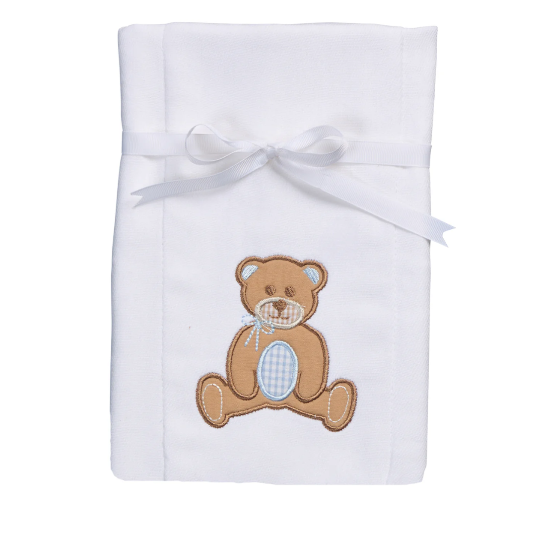 3 Marthas Applique Burp - Teddy Bear Blue