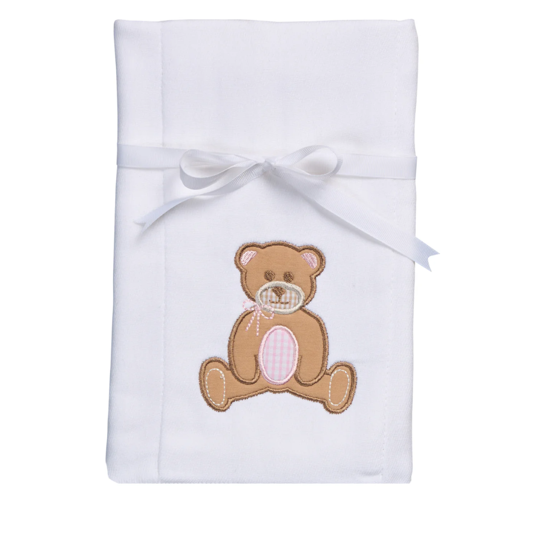 3 Marthas Applique Burp - Teddy Bear Pink