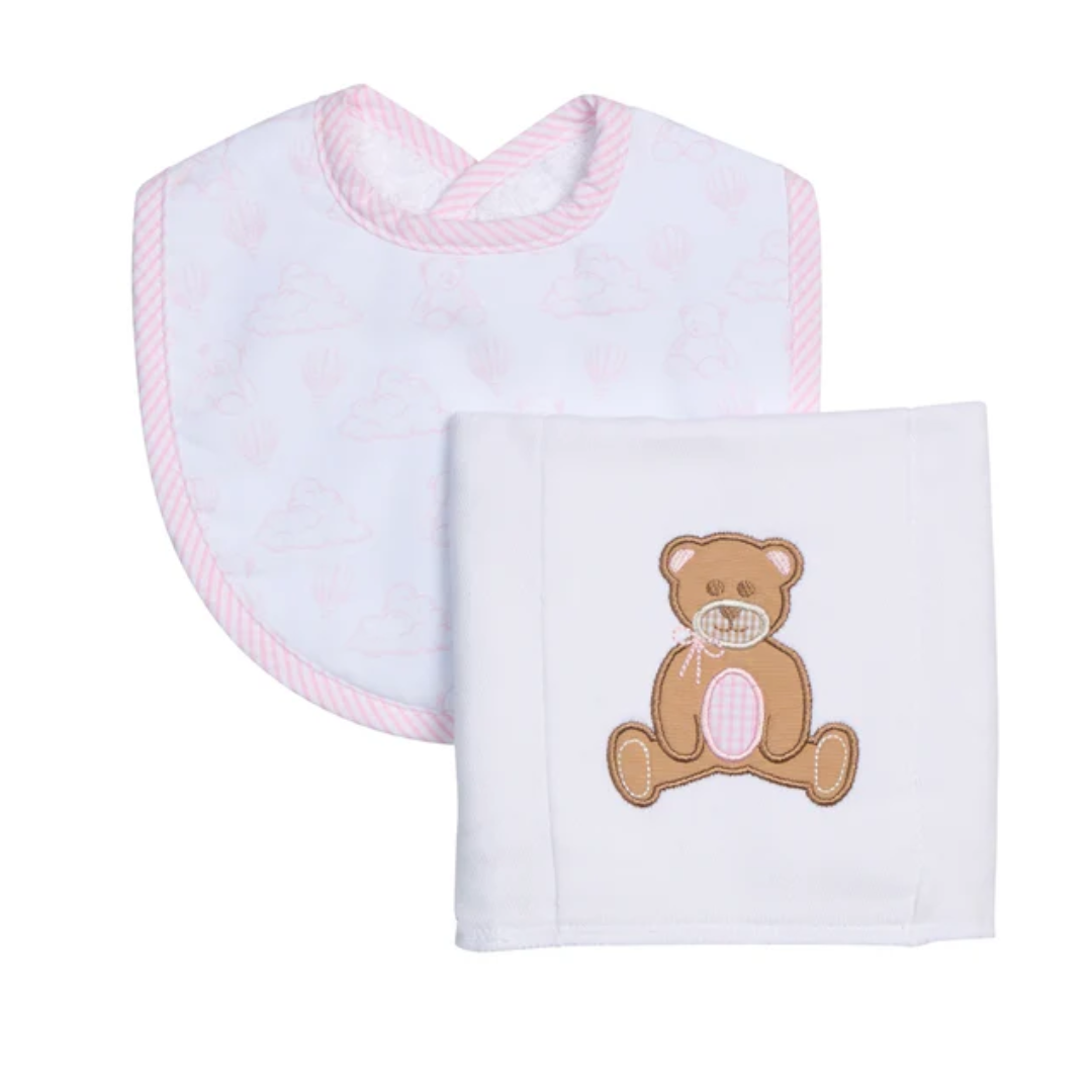 3 Marthas Applique Burp - Teddy Bear Pink