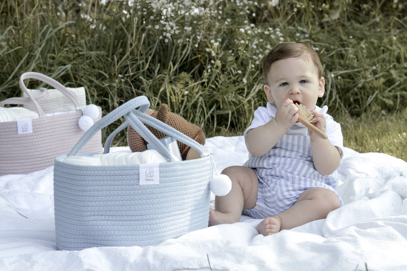 Rope Diaper Caddy - Misty Blue