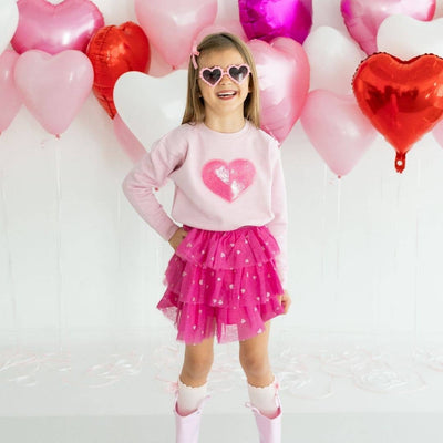 Heart Sequin Patch Valentine's Day Sweatshirt - Pink