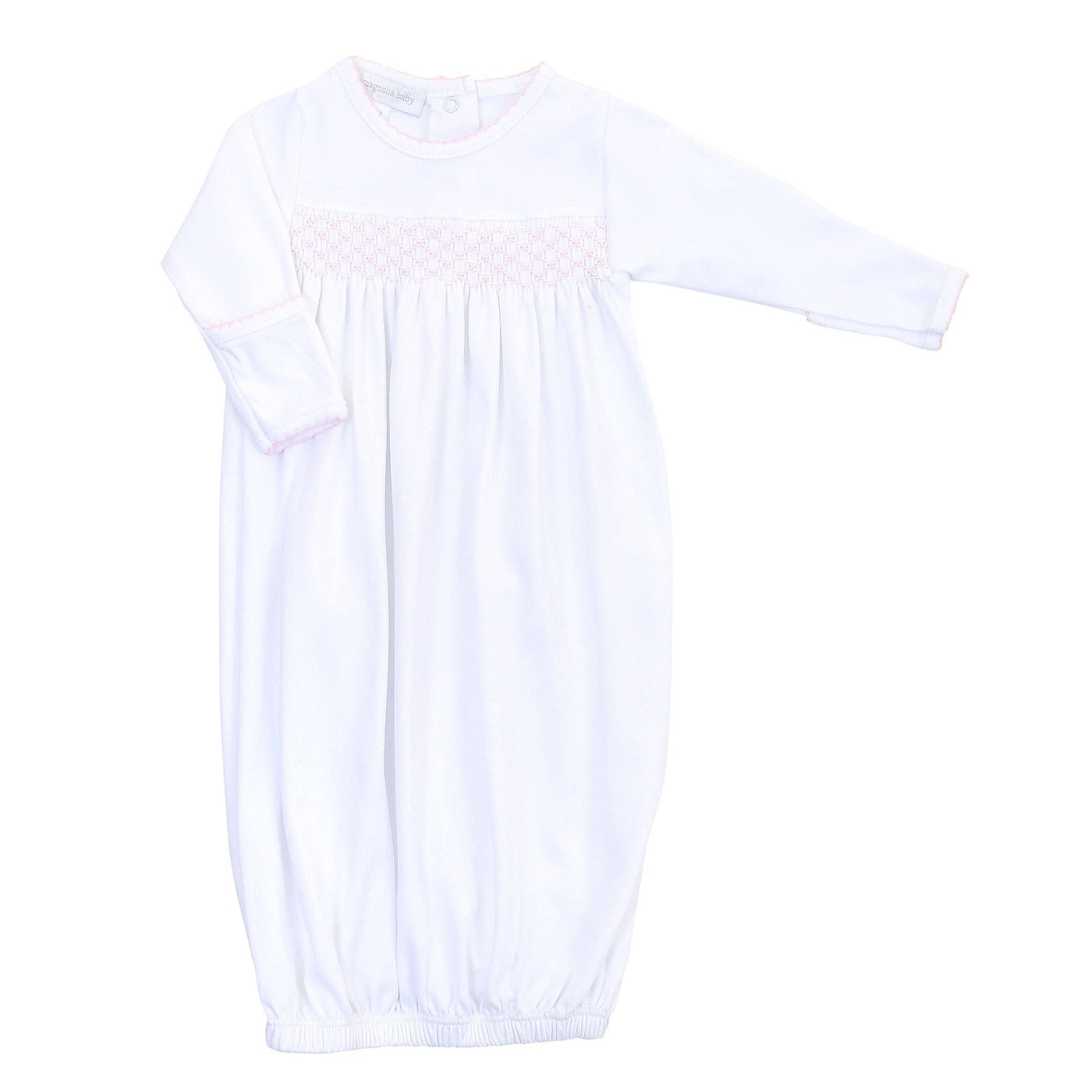 Solid Essentials White Pink Smocked Gown