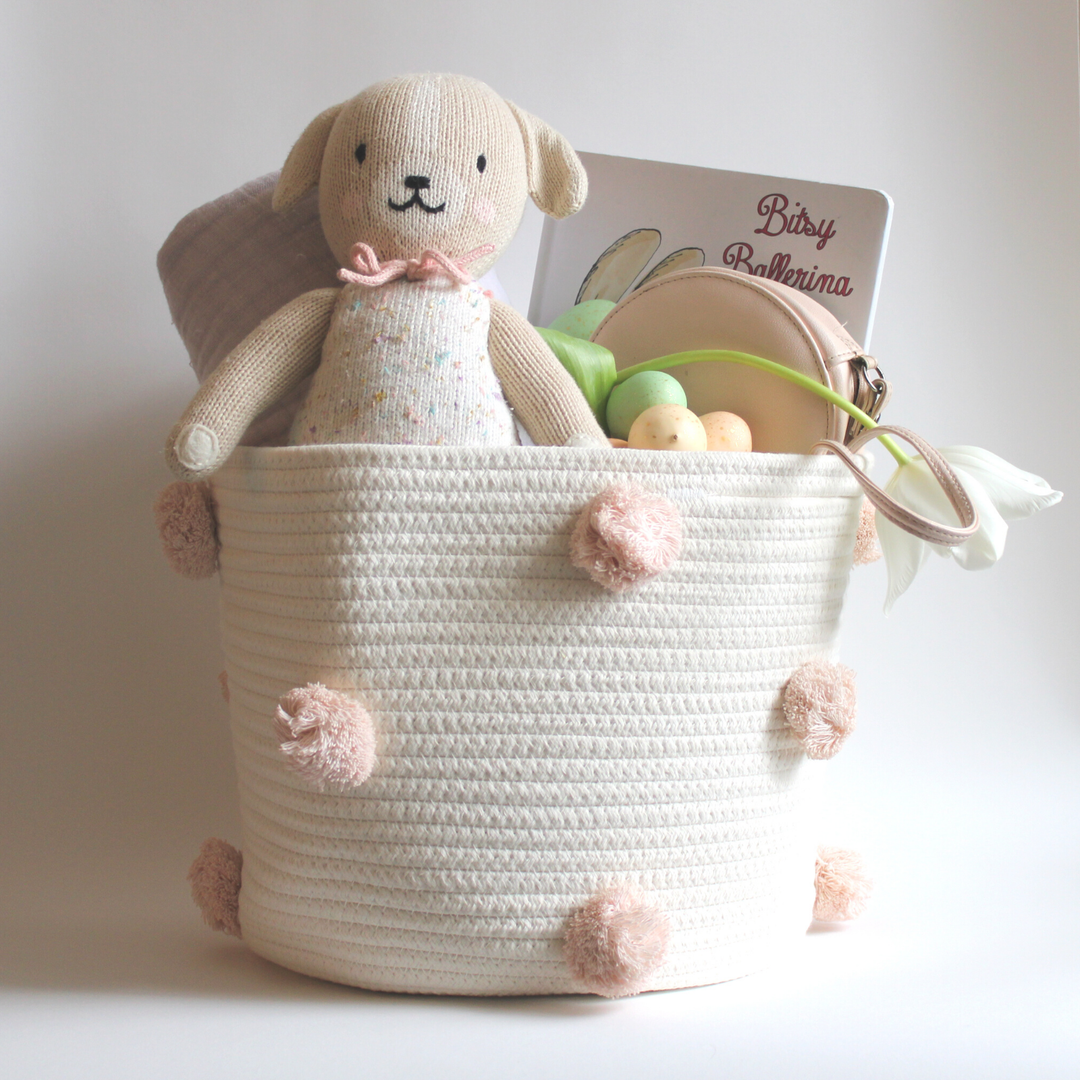 Pom Basket - Medium -Blush Pink