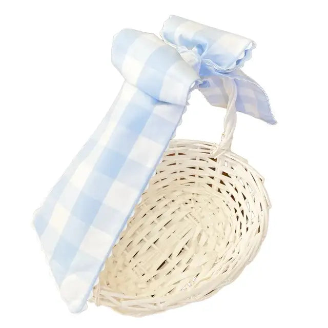 the bow next door Basket Bow - Blue Buffalo Check with Ric Rac Trim 
