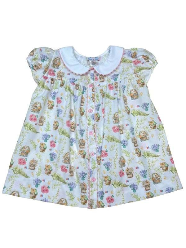 Ashley Dress - Bunny Print with Collar