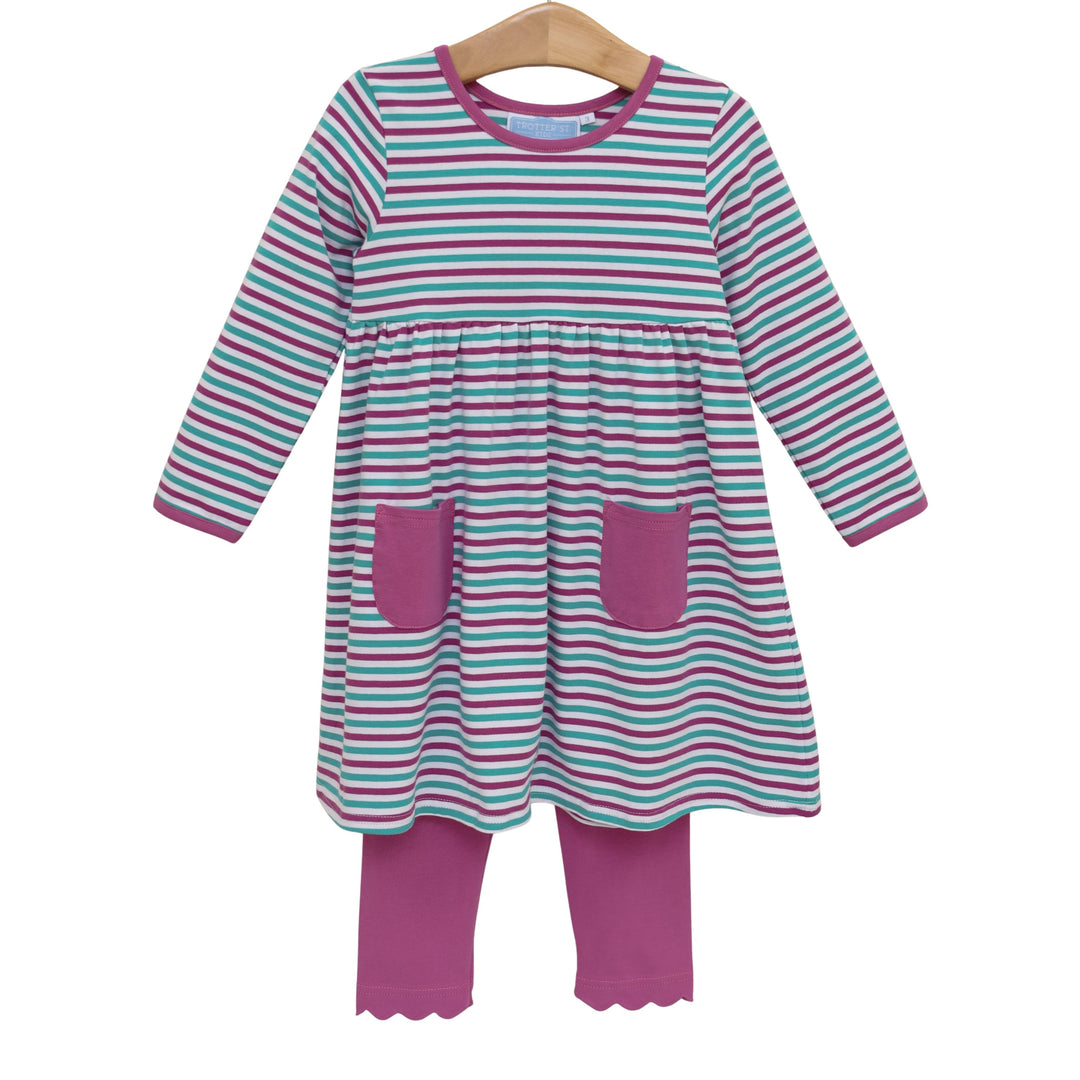 Annie Pant Set - Teal &amp; Plum Stripe
