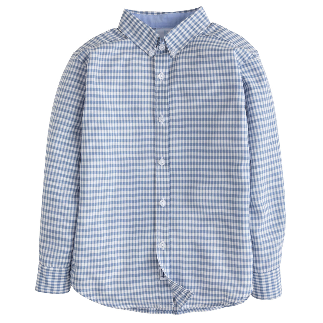 little english Button Down Shirt - Gray Blue Gingham