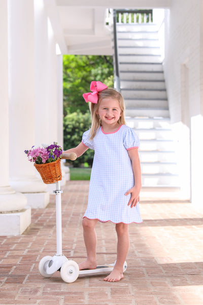 Cecilia Dress - Light Blue Gingham/Pink