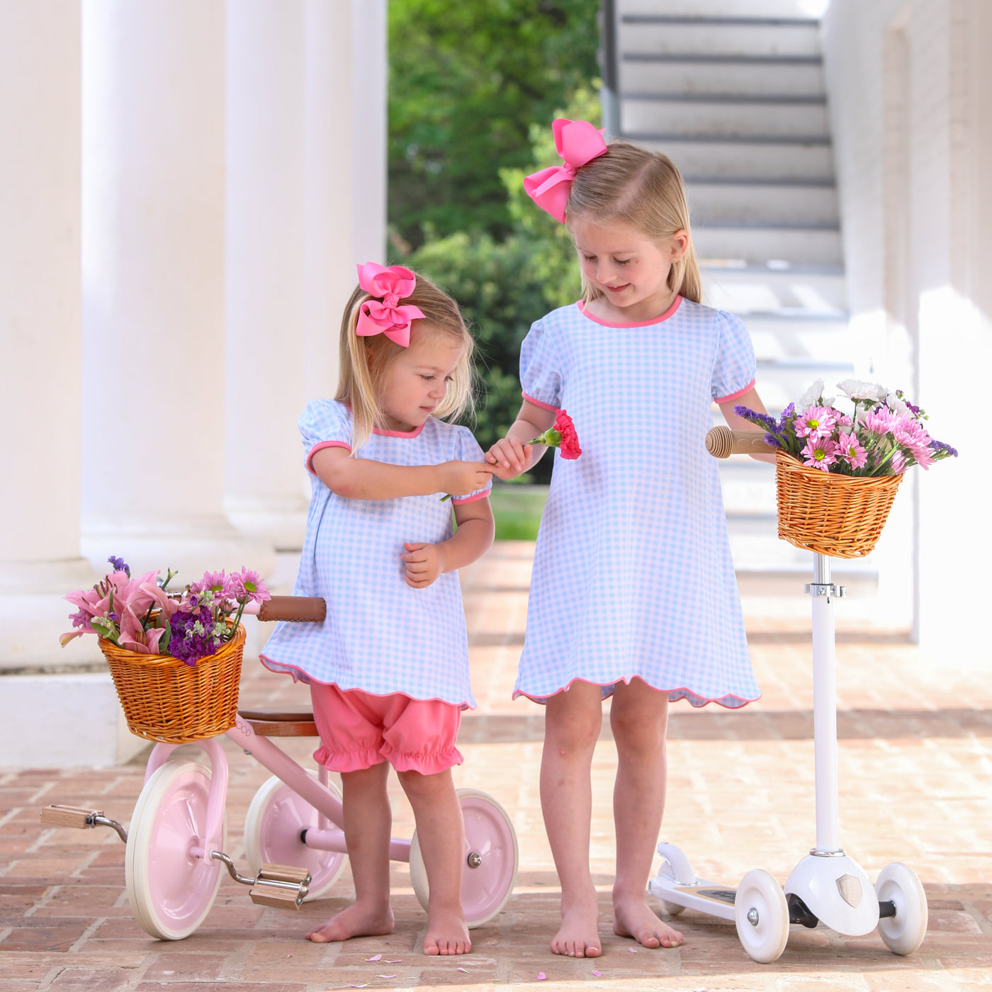 Cecilia Dress - Light Blue Gingham/Pink