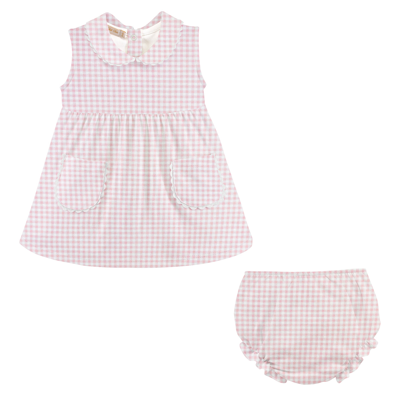 Dress - Pink Mini Checks Printed with Collar and Pockets