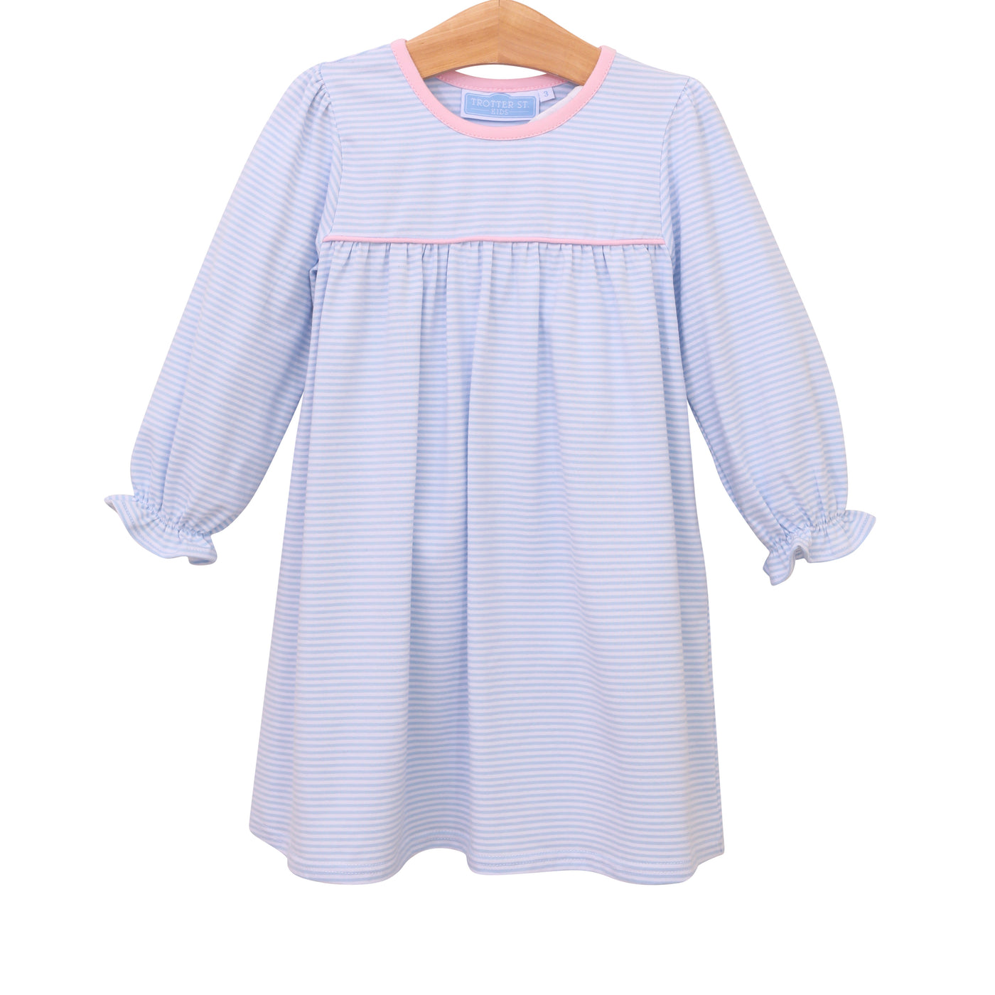 Ellie Dress - Light Blue Stripe/Light Pink Trim