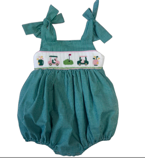 lulu bebe Gigi Smocked Bubble with Straps - Golf