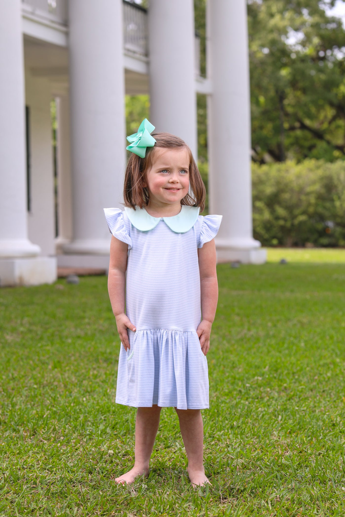 Genevieve Dress - Light Blue Stripe/Mint