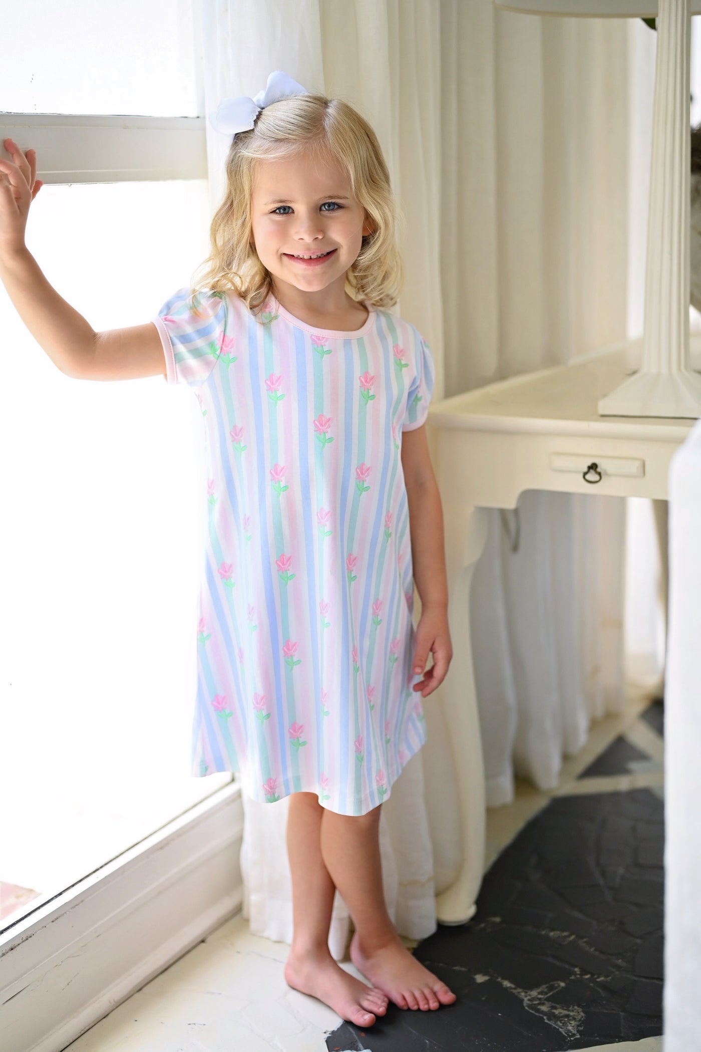 Knit Play Dress - Floral Pastel Stripe