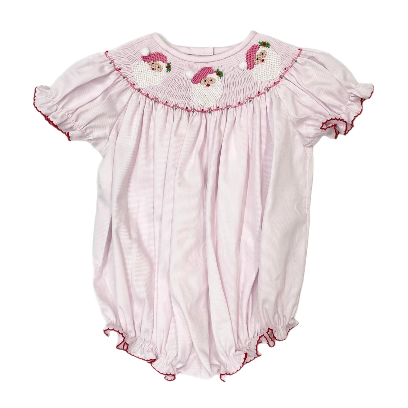 Emmie Smocked Bubble - Pink Santa