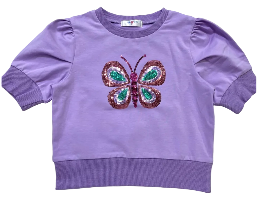 lulu bebe Lily Butterfly Puff Sleeve Sequin Shirt - Lavender