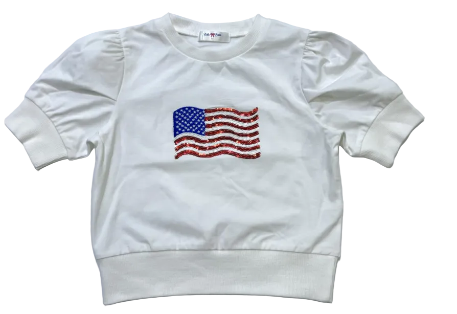 lulu bebe Lily Flag Puff Sleeve Sequin Shirt - White