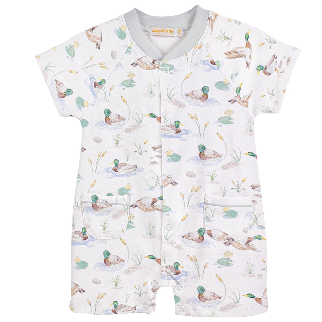 baby club chic Romper w/ Pockets - Mallard Ducks