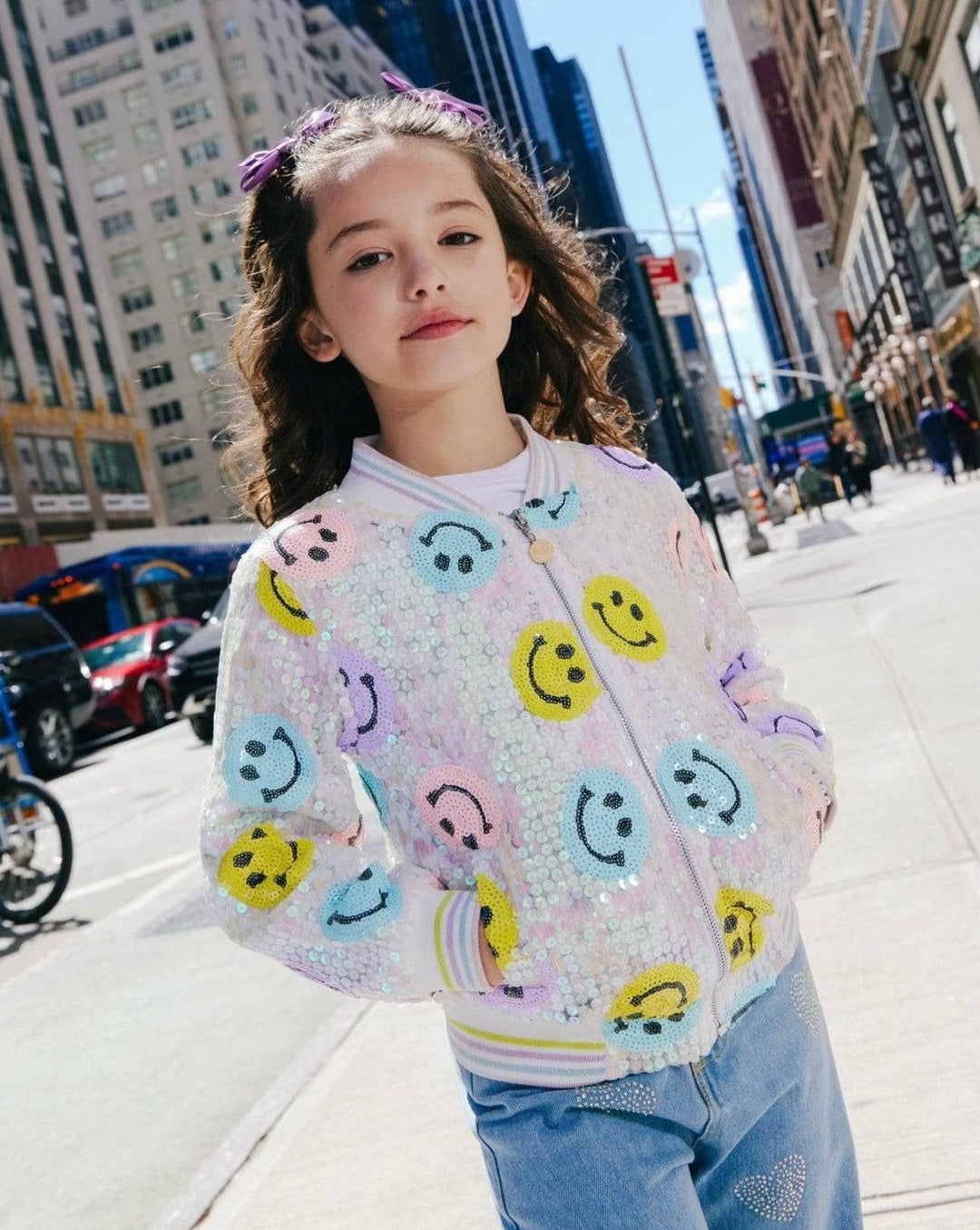 Sequin Bomber Jacket - Rainbow Emoji