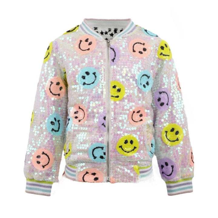 Sequin Bomber Jacket - Rainbow Emoji