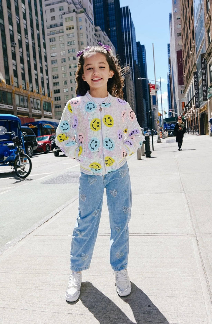 Sequin Bomber Jacket - Rainbow Emoji