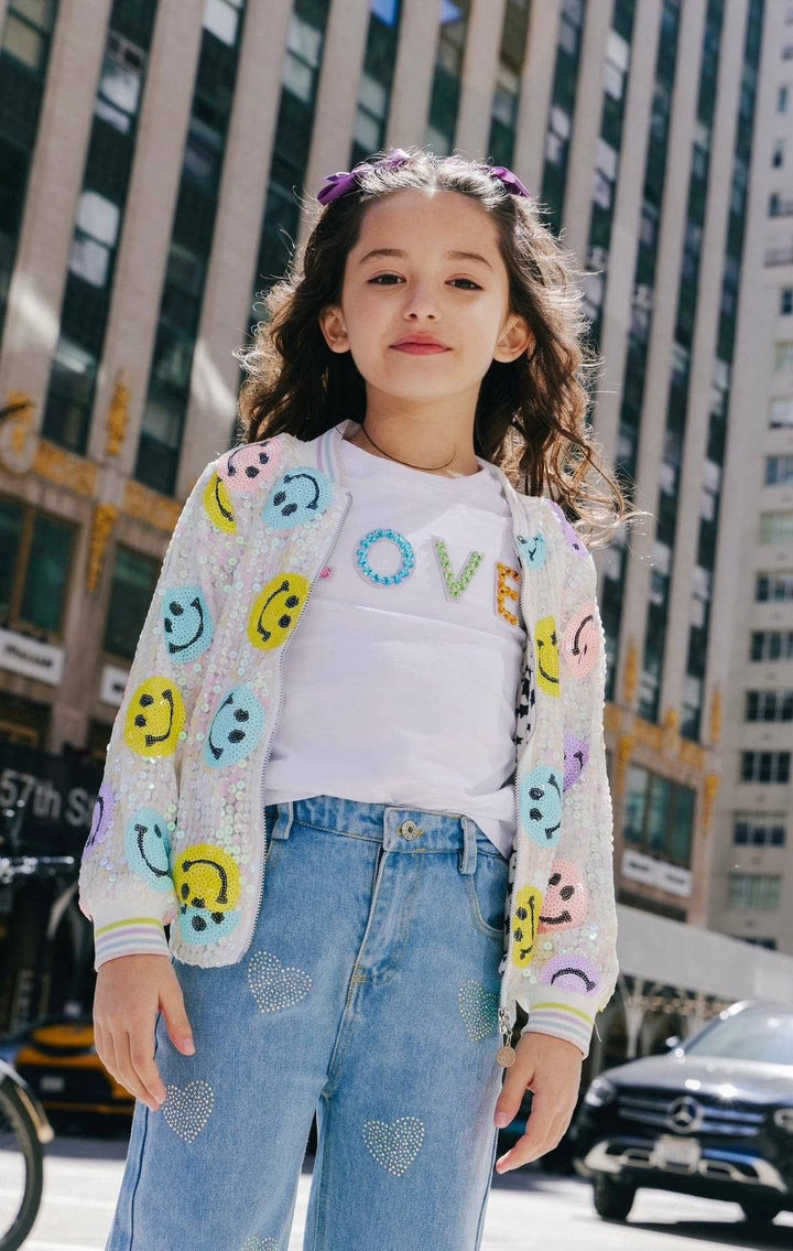 Sequin Bomber Jacket - Rainbow Emoji