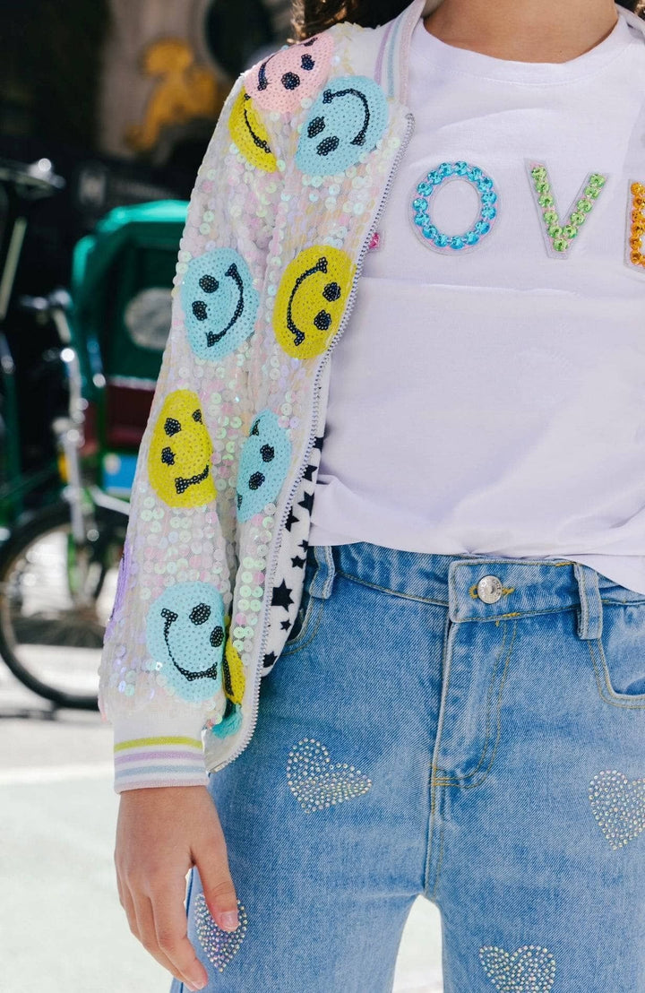 Sequin Bomber Jacket - Rainbow Emoji