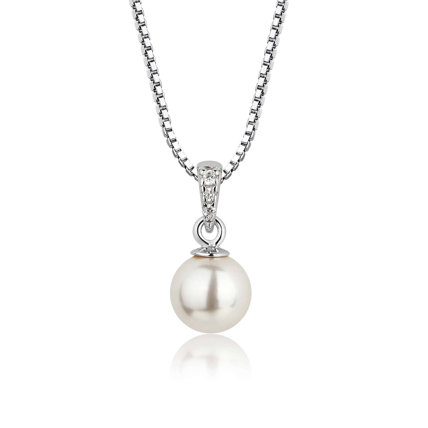 Sterling Silver Necklace - White Pearl - 14"