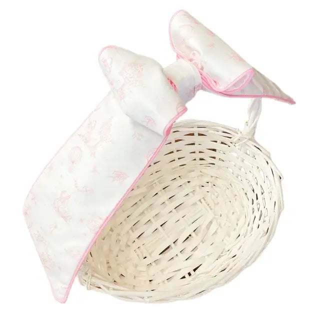 the bow next door Basket Bow - Pink Toile with Pink Cording 