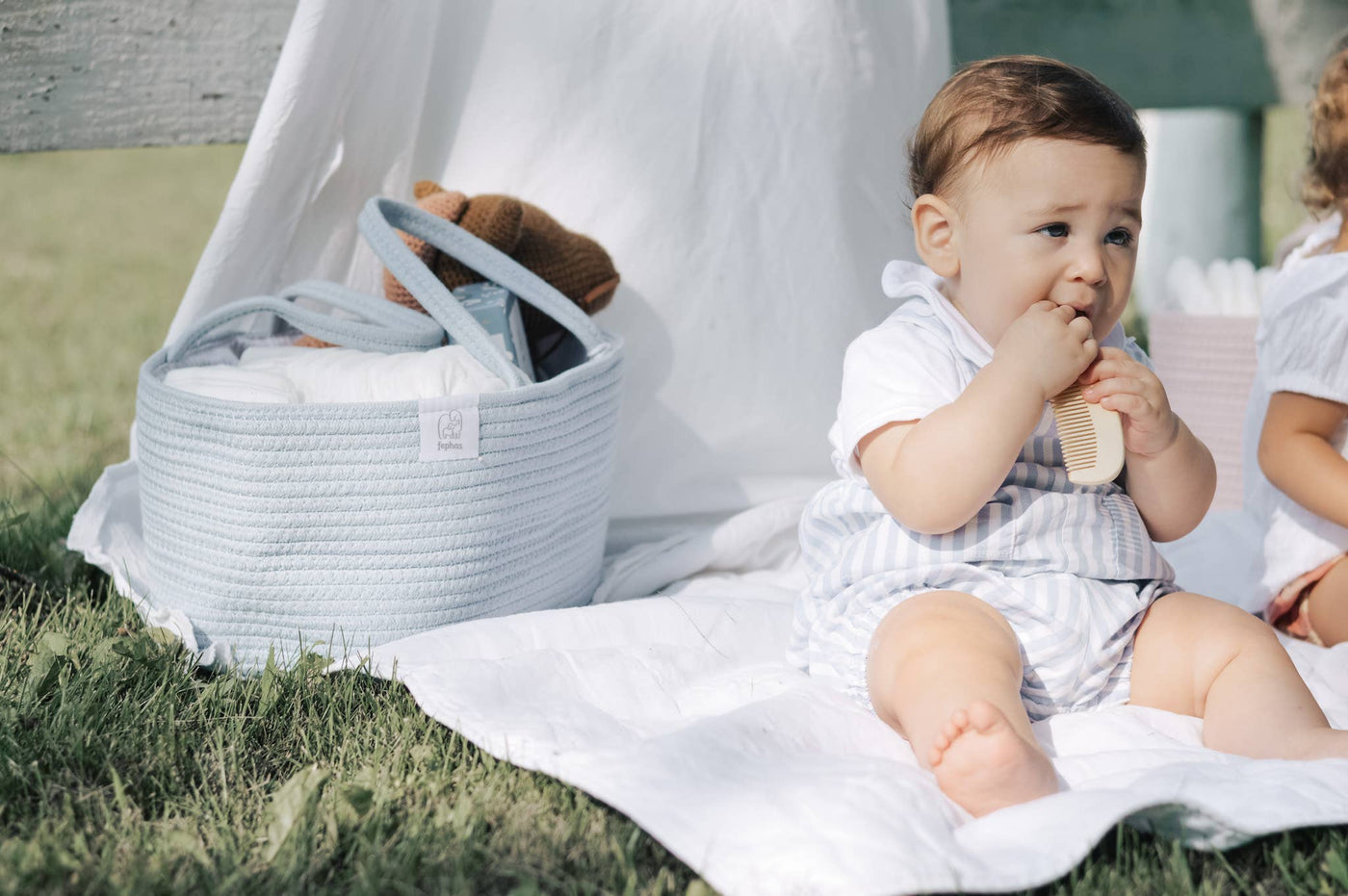 Rope Diaper Caddy - Misty Blue