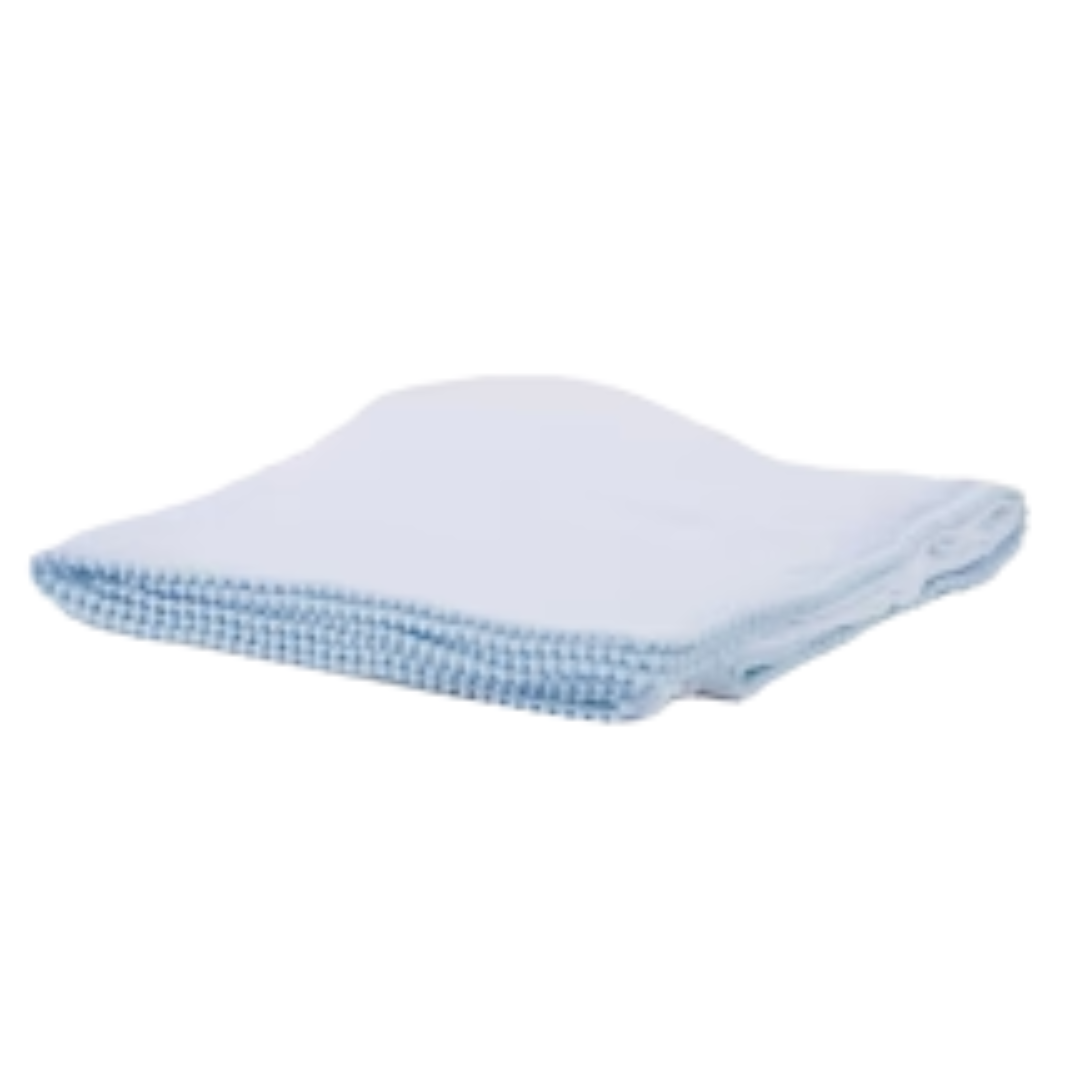 Swaddle Blanket with PomPom Edge - White/Blue