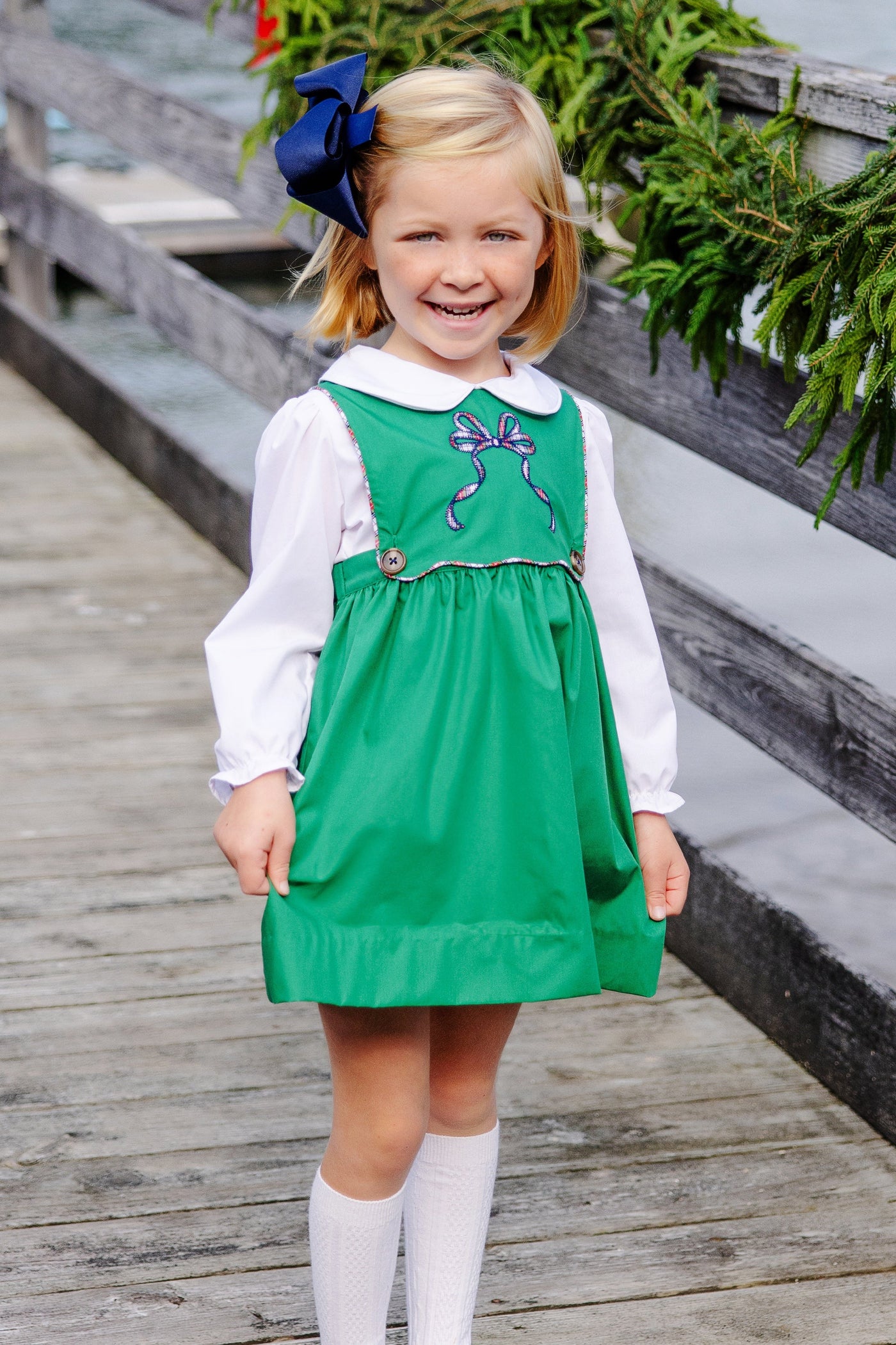 Brady Button-In Dress - Kiawah Kelly Green with Merritt Park Plaid