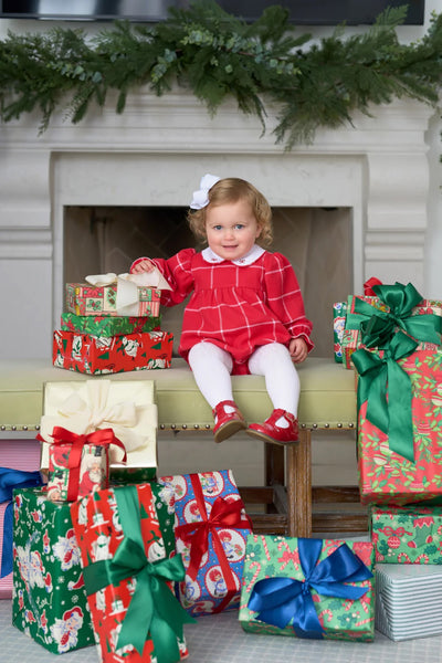 Long Sleeve Britt Bubble - Woodland Avenue Windowpane with Worth Avenue White & Richmond Red Bows