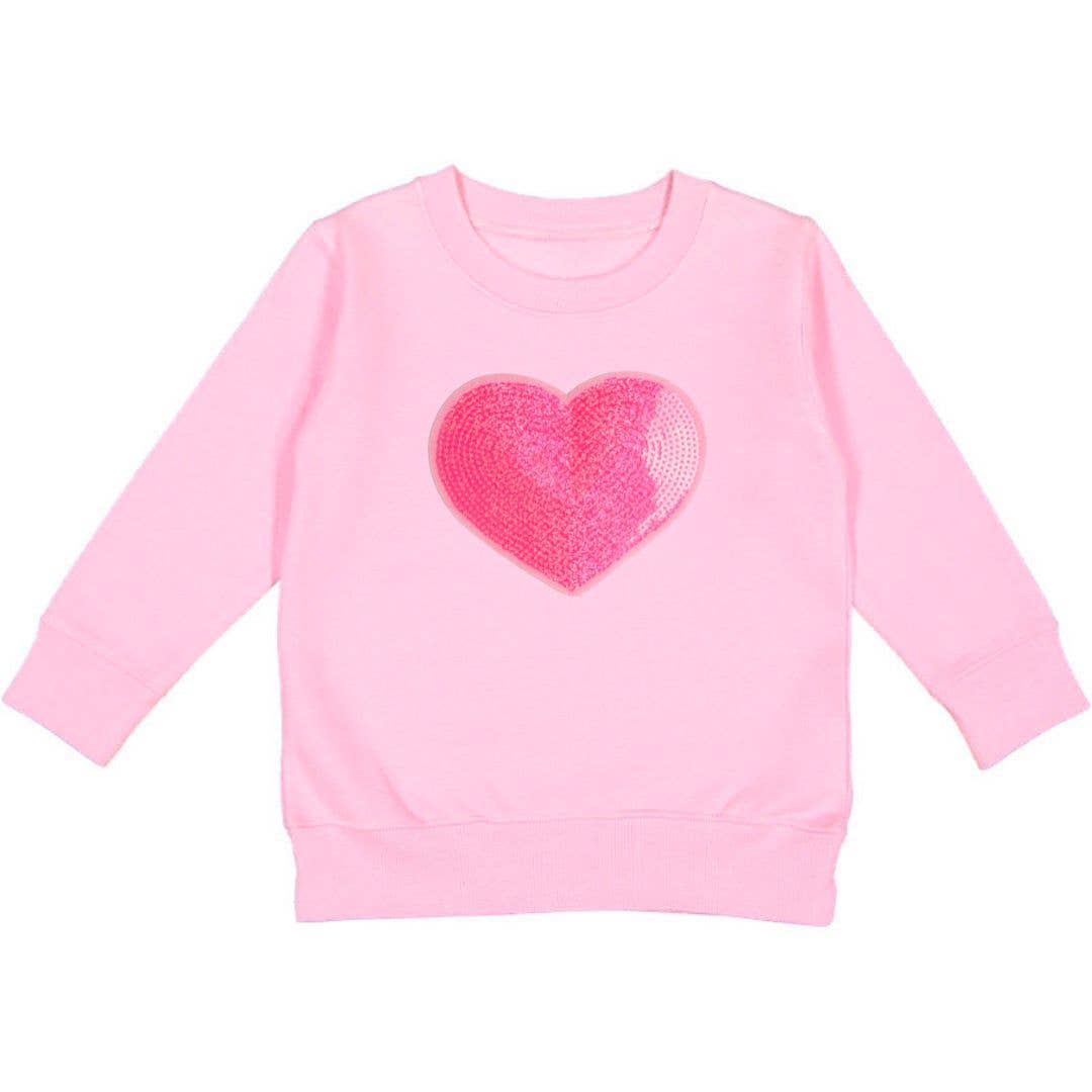 Heart Sequin Patch Valentine's Day Sweatshirt - Pink