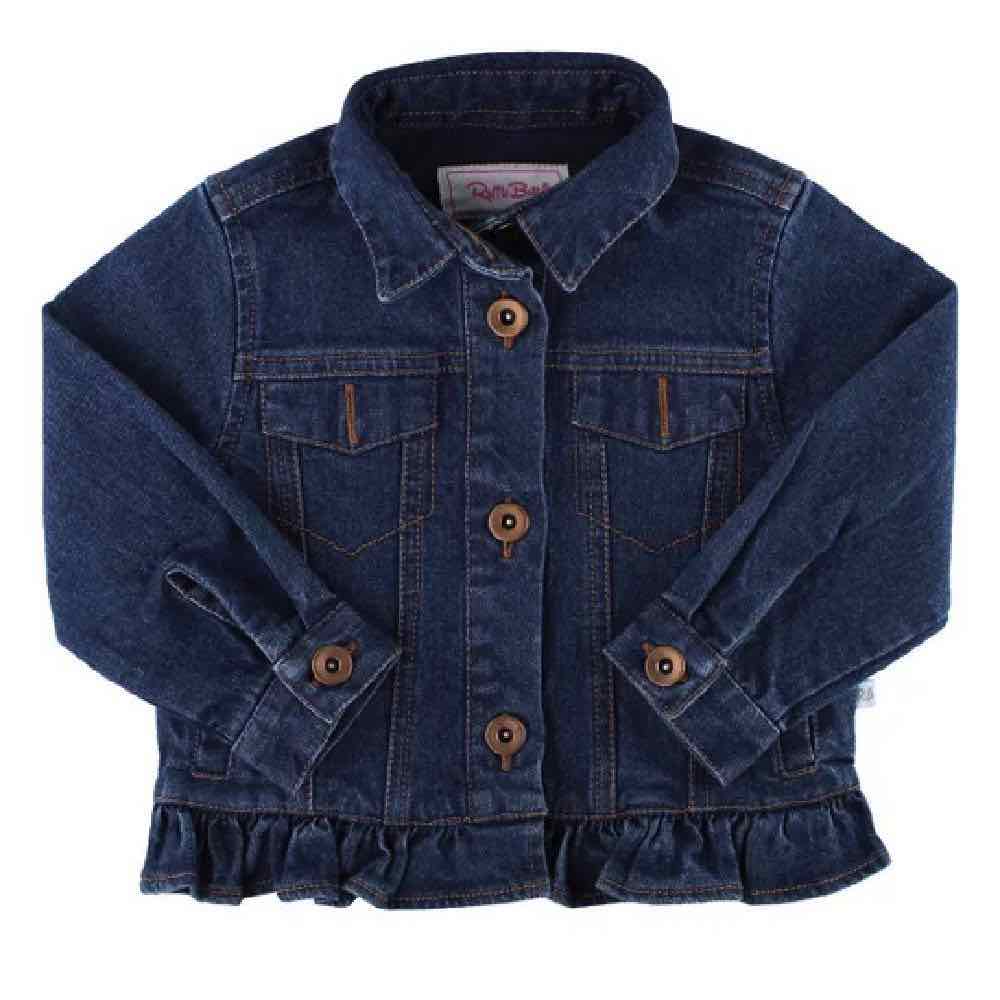 Denim Jacket with Ruffle - Medium Wash