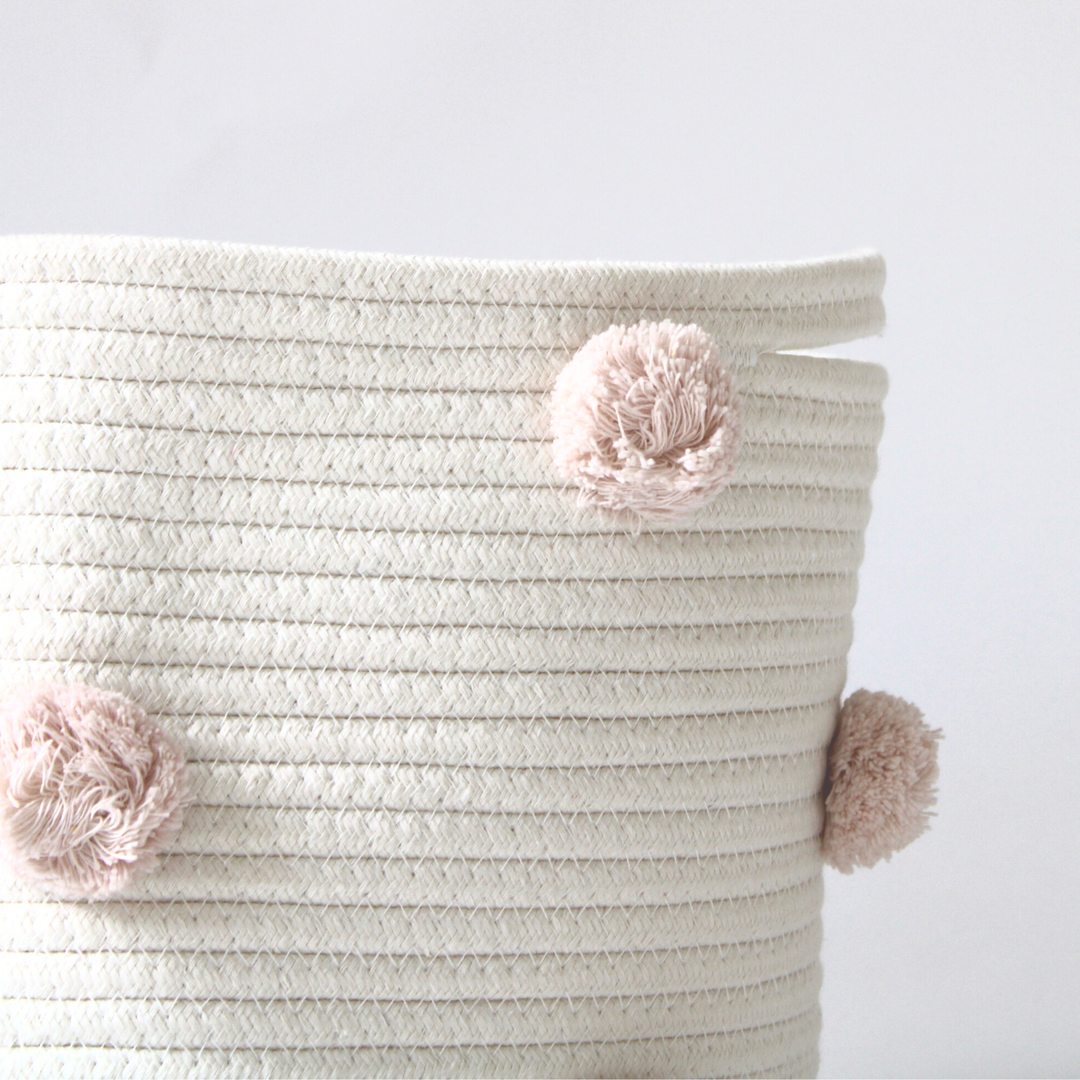 Pom Basket - Medium -Blush Pink