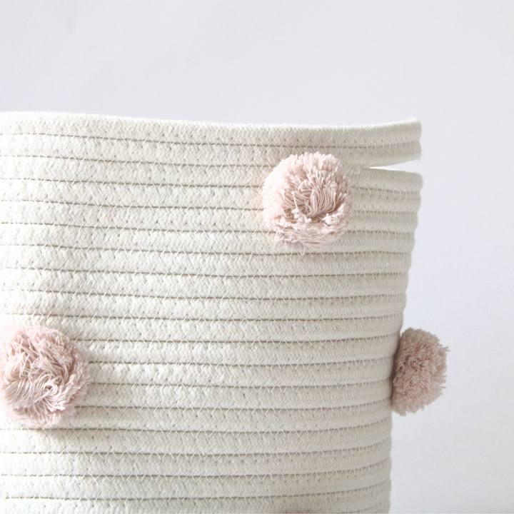 Pom Basket - Medium -Blush Pink