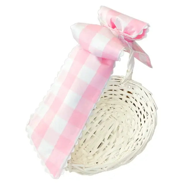 the bow next door Basket Bow - Pink Buffalo Check with Ric Rac Trim 