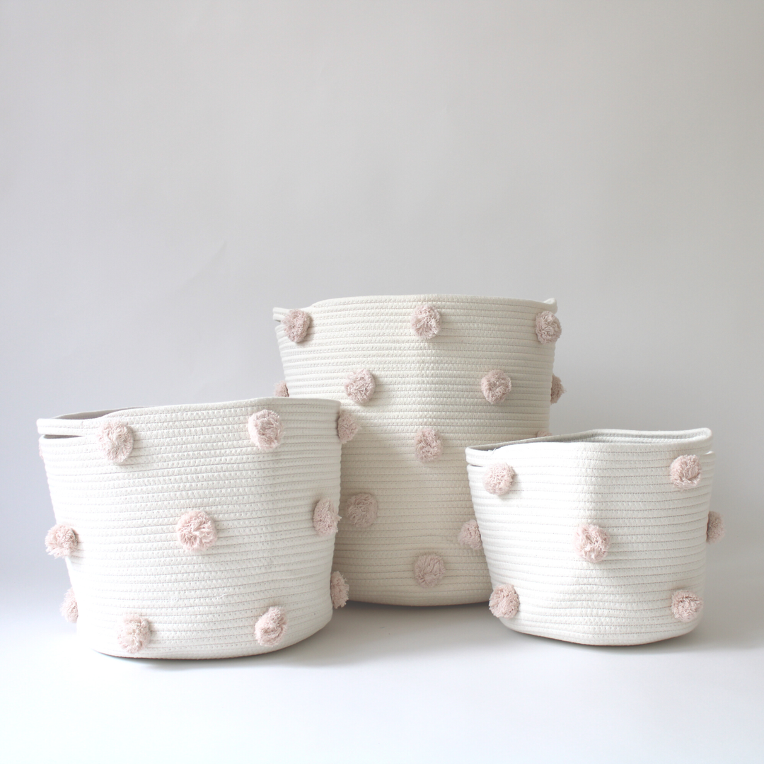 Pom Basket - Medium -Blush Pink