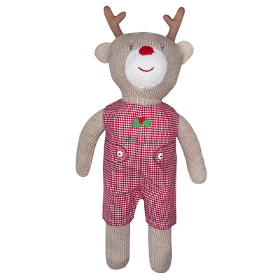 Knit Reindeer Doll with Red Check Romper: 12"