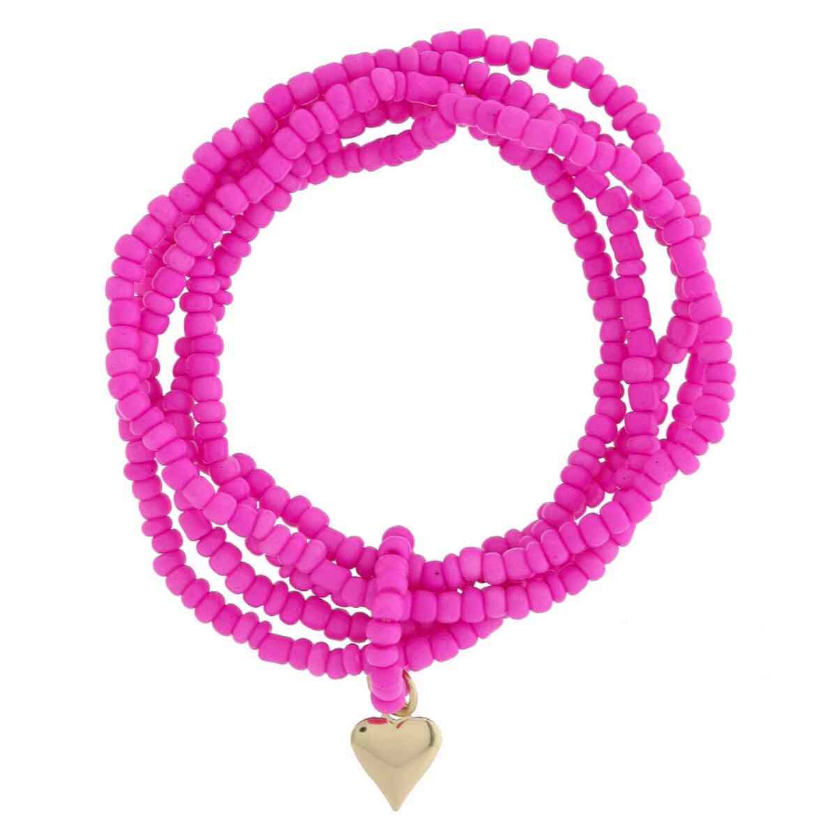 Bracelet - Gold Heart - Hot Pink