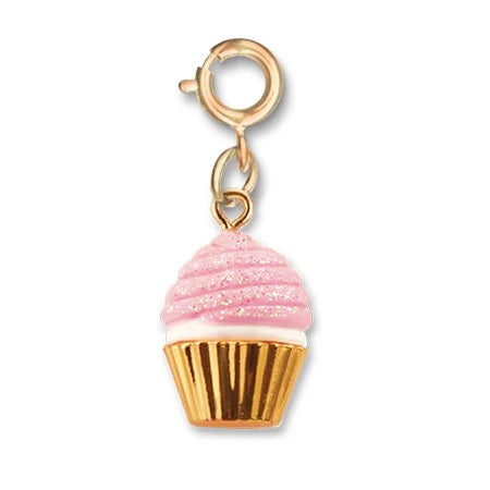 Charm - Gold Pink Glitter Cupcake