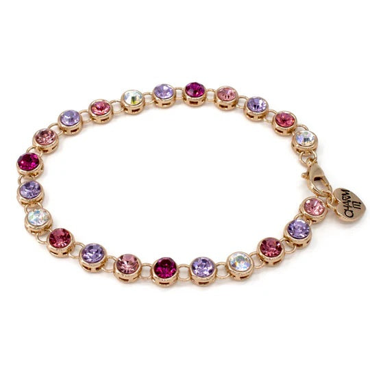 Bracelet - Gold Pink Multi Rhinestone