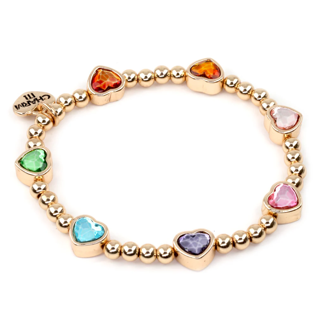 Bracelet - Gold Rainbow Heart Stretch